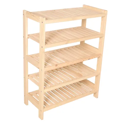 Image de Étagère en bois / étagère sur pied en pin massif, 5 niveaux, 93 × 70 × 33 cm (H × L × P), à poser, non traitée