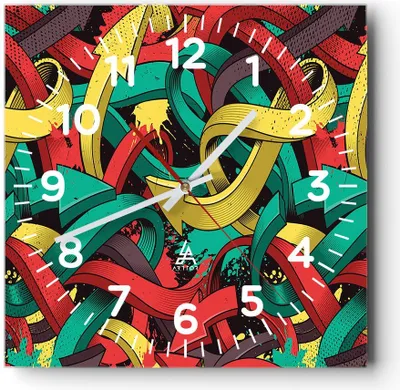 Produktbild von Wanduhr - Quadrat - Glasuhr - Abstraktion modern - 30x30cm - Schleichendes Uhrwerk - Lautlos - zum Aufhängen bereit - Dekoration Modern - Wanddekoration aus Glas - C4AC30x30-3505