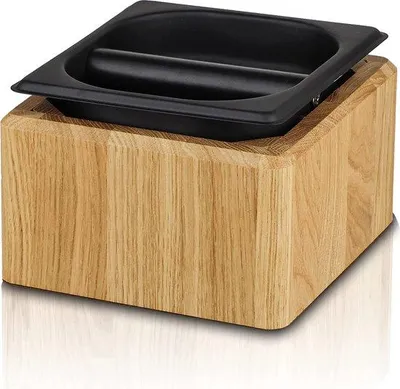 Produktbild von Famanu Knockbox Holz (Eiche) mit Edelstahl-Einsatz - große, herausnehmbare Abfallbox