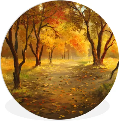 Produktbild von MuchoWow® Rundes Wandbild - Runde Bilder Eine Illustration eines Waldes im Herbst Ø 60 cm Kreis Wanddekoration Kunststoff - Wandkreis - Wandschmuck - Wand Kreis - Das Schlafzimmer - Die Bilder - Wandmalerei - Kunst für das Haus - das Plastik