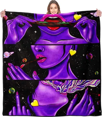 Zdjęcie produktu dla Koc flanelowy HOLAVIDA z wzorem, czarno-fioletowy, 127x152cm