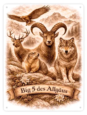 Produktbild von Big 5 des Allgäus Metallschild XXL in 28x38 cm mit Tiermotiven