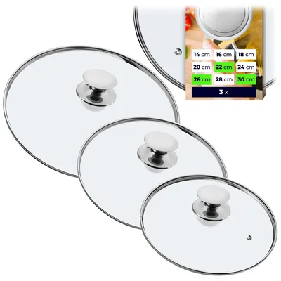 Produktbild von KADAX Topfdeckel "Salerno", hitzebeständiger Deckel-set aus Glas mit griff, drei Größen (22+26+30 cm)