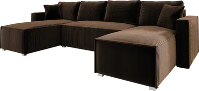 Produktbild von Wohnlandschaft U form Cord NOEMI 145x300 cm, Ecksofa U form Braun mit Schlaffunktion und Bettkasten, Sofa XXL, Couch U form, Polsterecke - PS 06