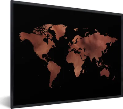 Produktbild von MuchoWow® Gerahmtes Poster Weltkarte - Rot - Schwarz 80x60 cm - Poster mit Schwarzem Bilderrahmen Wandposter Rahmen Foto Bilder - Schwarzem - Mit Gestell