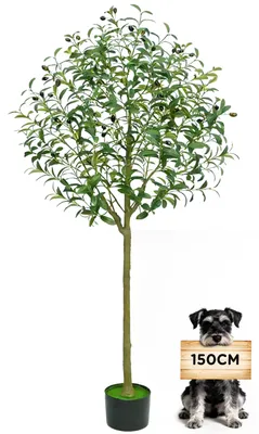 Image de Olivier artificiel de 150 cm, olivier décoratif, grande plante artificielle, plante artificielle réaliste, arbre artificiel avec de la mousse pour l'intérieur et l'extérieur, dans le salon, la chambre, le bureau ou sur le balcon.