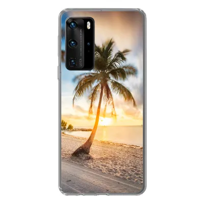 Produktbild von MuchoWow® Handyhülle Schutzhülle Hülle für Huawei P40 Pro Sonnenuntergang - Strand - Palme Silikon Softcase Handy Hülle - Schutz
