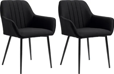 Image de HOMCOM Chaises de Salle à Manger Chaises de Visiteur Design scandinave - Lot de 2 chaises - Pieds effilés métal Noir - Assise Dossier accoudoirs ergonomiques Lin Noir