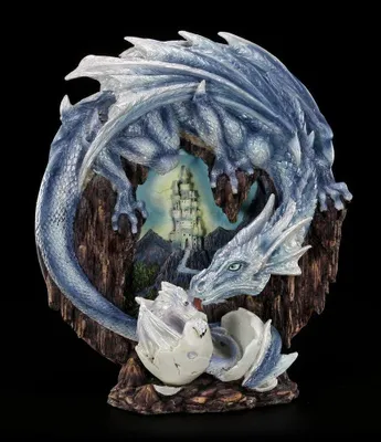 Produktbild von Deko Teller - Drachen Mutter mit Baby - blau