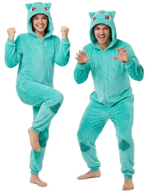 Produktbild von Get Trend Pokémon Bisasam Kostüm Herren, Pyjama Jumpsuit mit Kapuze für Halloween und Karneval, Grün – Größe S