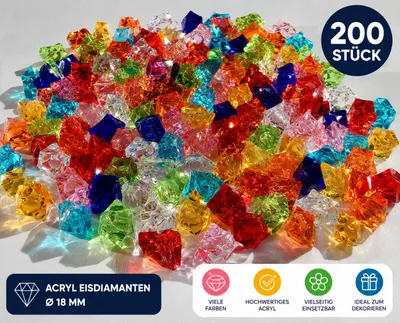 Produktbild von 200 Acryl Eisdiamanten 18 mm bunt Deko Steine Tischdeko Vasenfüllung Streudeko Schmucksteine Basteln Hochzeit Party, KI-generiertes Bild