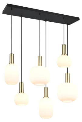 Immagine prodotto di Lampada a sospensione DIVA bianco-nero-ottone 6xE27x10W vetro, dimensioni: 150x92x35 cm, IP20, Trio