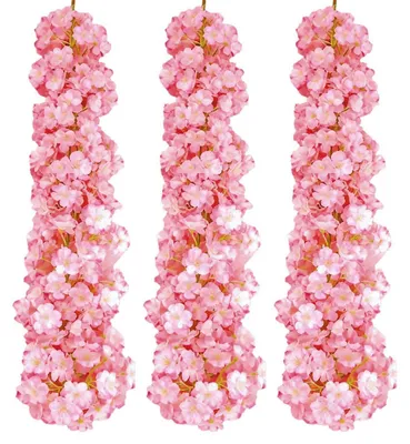 Image de 3 guirlandes de fleurs de cerisier artificielles, 180 cm, roses, pour décoration intérieure et extérieure