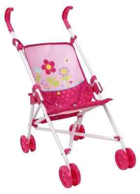 Produktbild von Puppenwagen Spielzeug rosa mit Blumenmuster für Puppen bis 46 cm