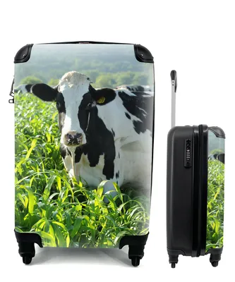 Produktbild von MuchoWow® Koffer Handgepäck Trolley Rollkoffer Kleine Reisekoffer mit 4 Rollen - Kuh - Gras - Berg - Tiere - Cabin Size < 55x40x23 cm & 55x40x20 cm - Fotokoffer - Kabinenkoffer - Boardgepäck - Reise-Box - Reisekoffer - Reisegepäck - Koffer mit Bild - Trolley für Kinder