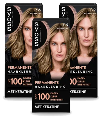 Imagen del producto de 3 tintes permanentes Syoss en color 7-6 (castaño claro) con queratina - Paquete económico - 3 unidades