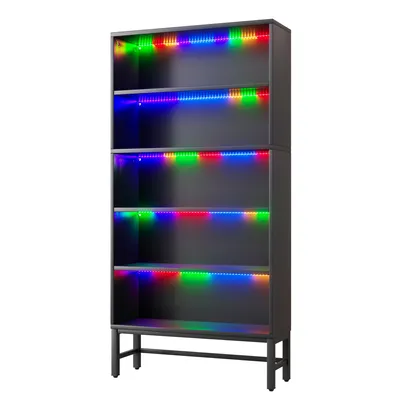 Produktbild von Vitrine Standvitrine mit einstellbarer Beleuchtung, 178*90cm mit 5 regal, Vitrinenschrank Sammlervitrine Hochschrank für Sammlerstücke Bücher Wein