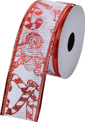 Zdjęcie produktu dla Wstążka świąteczna Clayre & Eef 38 mm biało-czerwona syntetyczna