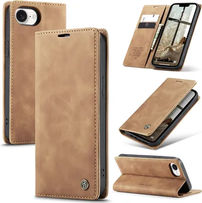 Immagine prodotto di Custodia per iPhone 16e, Custodia retrò in Finto cuoio con funzione di supporto Marrone
