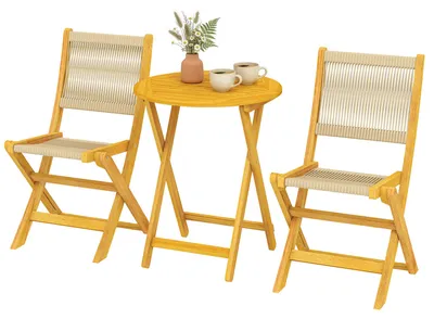 Productafbeelding van Outsunny Balkonset, 3-delig, kunststof riet, hout, inklapbaar, tuinset