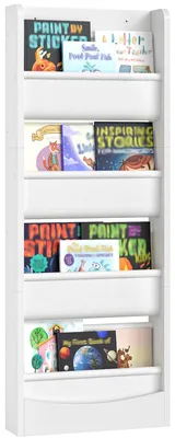 Kinder-Bücherregal Wandmontage, 4 Ebenen, Weiß