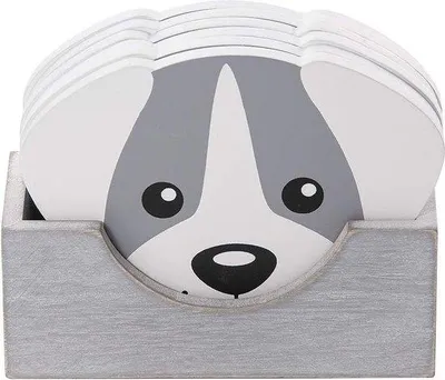 Productafbeelding van Houten onderzetters voor glazen en bekers - rond - cadeau voor hondenbezitters en hondenliefhebbers - grijs - set van 6