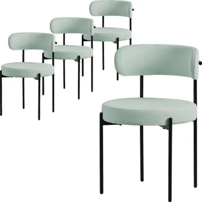 Obrázok produktu pre ML-Design jedálenské stoličky sada 4, kuchynská stolička, z látky Teddy zelenej farby, obývacia stolička s operadlom, čalúnené stoličky s kovovými nohami, kreslo do obývačky