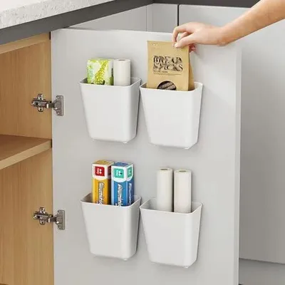 Produktbild von 4 Stück Küchenschranktür-Aufbewahrungsbox,Selbstklebendes Wandmontierte Aufbewahrungsbox, Schrank/Badezimmer/Kühlschrank Kleine Gegenstände Organizer