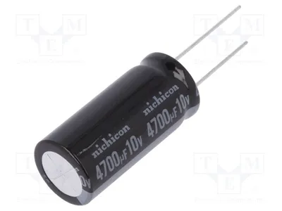 Image de 1 condensateur : électrolytique, 10 VDC, traversant, dimensions 16 x 35,5 mm, capacité 4700 µF, tolérance 20 %, référence UKL1A472MHD