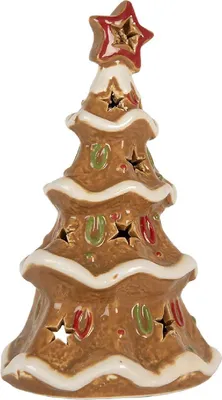 Obrázek produktu pro Clayre & Eef 6CE2362 Svíčka na čajové svíčky ve tvaru vánočního stromku, hnědá a bílá, 11 x 8 x 17 cm