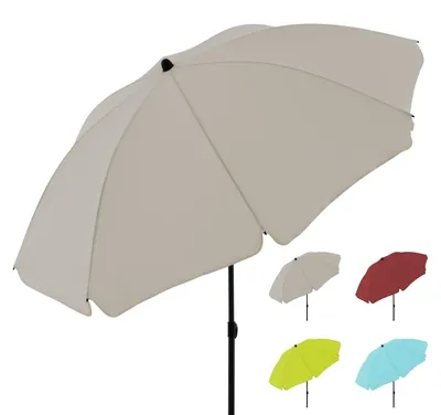 Image de Parasol de 160 cm, couleur naturelle – Parasol de plage avec mât central pour le balcon, le jardin et la plage – Protection UV, résistant au vent, portable