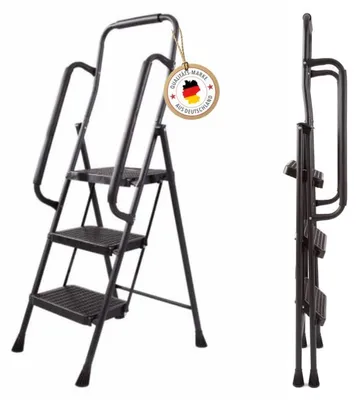 3-Stufen-Sicherheitsleiter mit Handlauf, bis 150 kg, klappbar