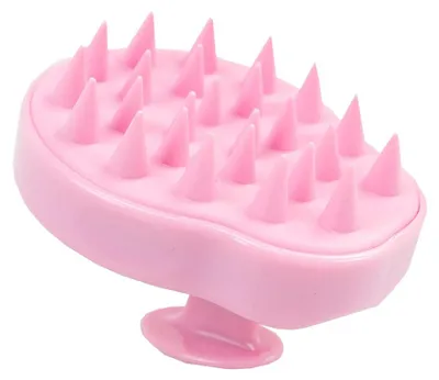 Productafbeelding van Shampooborstel met zachte, flexibele borstelharen die de hoofdhuid zachtjes masseren en grondig reinigen. Doucheaccessoire in roze.