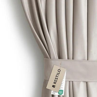 Zdjęcie produktu dla Zasłona 140x270 welur chłodny beż szarfa taśma wave RESTILO do sypialni