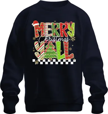 Produktbild von Merry Christmas Y'all Weihnachten Tannenbaum gestreift Glitzer Uni Sweatshirt Pullover, Navy, XXL