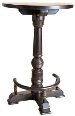 Image de Casa Padrino Luxe Table haute avec repose-pieds Marron foncé 75 x 50 x H. 110 cm - Table demi-ronde en bois massif - Table de bar demi-ronde en bois massif - Meubles en bois massif - Meubles de bar - Meubles de restauration