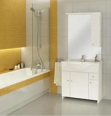 Produktbild von Domodomo Badschrank mit Waschbecken und Spiegel weiß 105 cm, Waschbeckenschrank 80 x 70 x 48 cm, Keramik-Waschbecken-Set, Badmöbel-Set