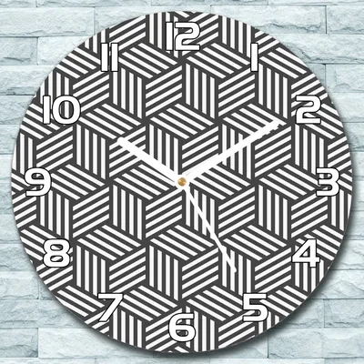 Produktbild von Wanduhr aus Glas Rund fi 30 Geometrische Würfel Quarz Deko Wohnzimmer Büro