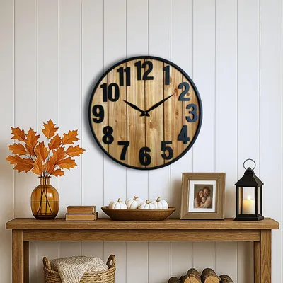 Rustikale Holz-Wanduhr, 61 cm, Vintage-Stil, Wohnzimmer-Deko
