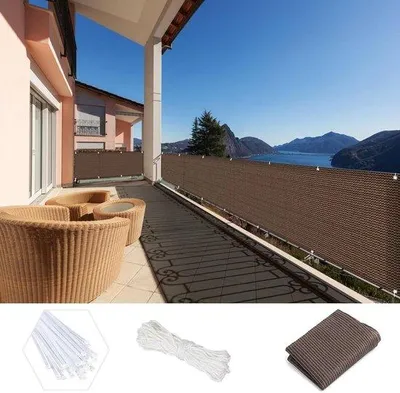 Obrázek produktu pro Balkonová zástěna – ochrana soukromí na zahradě – vzhled bambusu – materiál HDPE – 220 g/m² – 100 x 500 cm – hnědá