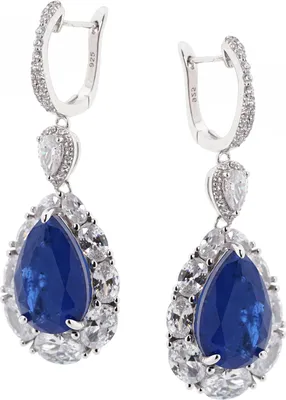 Produktbild von Ohrhänger aus 925 Silber mit Saphir, Achat oder Rubin und farblosen Zirkonia, Sterlingsilber Ohrringe