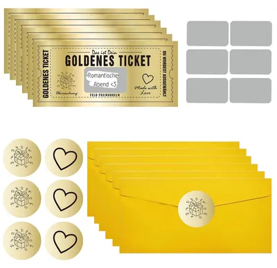Imagen del producto de Tarjeta de regalo "Golden Ticket", paquete de 6 unidades, con sobre, para rellenar a su gusto, ideal como regalo para diversas ocasiones