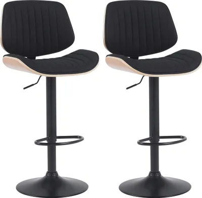 Produktbild von CLP 2er Set Barhocker Clawson Stoffbezug Bugholz höhenverstellbar und drehbar natur/schwarz Gestell Farbe schwarz