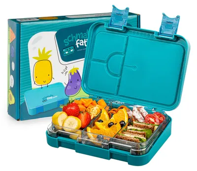 Produktbild von Schmatzfatz Junior Brotdose für Kinder mit Fächern, Bunte Kinder Brotdose, Bento Brotdose Unterteilt & Auslaufsicher, BPA-Freie Lunchbox für Kindergarten/Kita, Kinder Bento Box, Sichere Vesperdose
