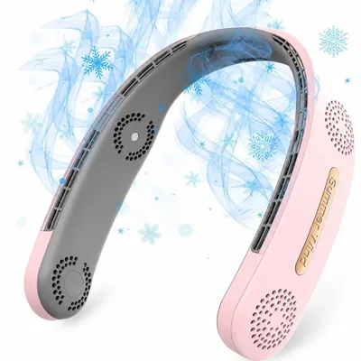 Produktbild von Tragbar Nackenventilator mit 4000-mAh, 4 Kerne Ventilator, 360° Hals Ventilator, 3 Windstufen, Leiser Geräuschpegel, USB wiederaufladbar, Rosa
