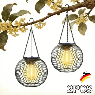 Image de Lot de 2 lampes solaires à LED d'extérieur pour jardin : lampes suspendues et lanternes solaires en métal