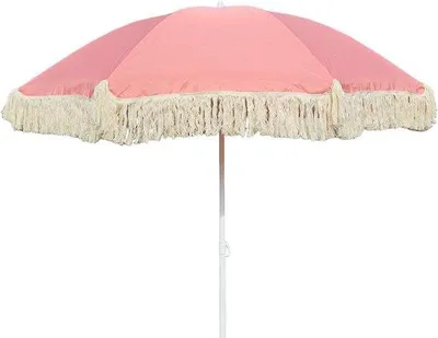 Zdjęcie produktu dla Parasol Strand – ochrona przed promieniowaniem UV – do użytku na plaży i w ogrodzie – z frędzlami, regulowany kąt nachylenia – średnica 150 cm – różowy