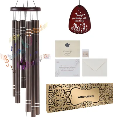 Immagine prodotto di SucceBuy Campana a vento da 1067 mm con suono profondo e 6 tubi, grande campana a vento commemorativa per anniversari, decorazione per esterni, marrone scuro