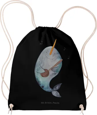 Produktbild von Mr. & Mrs. Panda Turnbeutel Narwal Gitarre - Schwarz - Geschenk, Wal, Beutel, Säckchen, wander rucksack, Tanzen, Gespräche, Meer, Stoffbeutel, Kleiner, Probleme