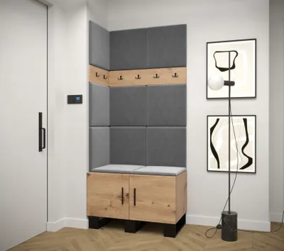Obrázok produktu pre Predsieňová zostava RUMIE 11 - dub artisan, šedé panely